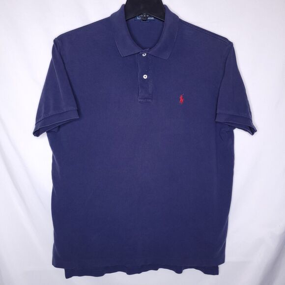 Ralph Lauren Polo Shirt Mens Large Navy Ree Pony Cotton Vintage - Picture 2 of 11